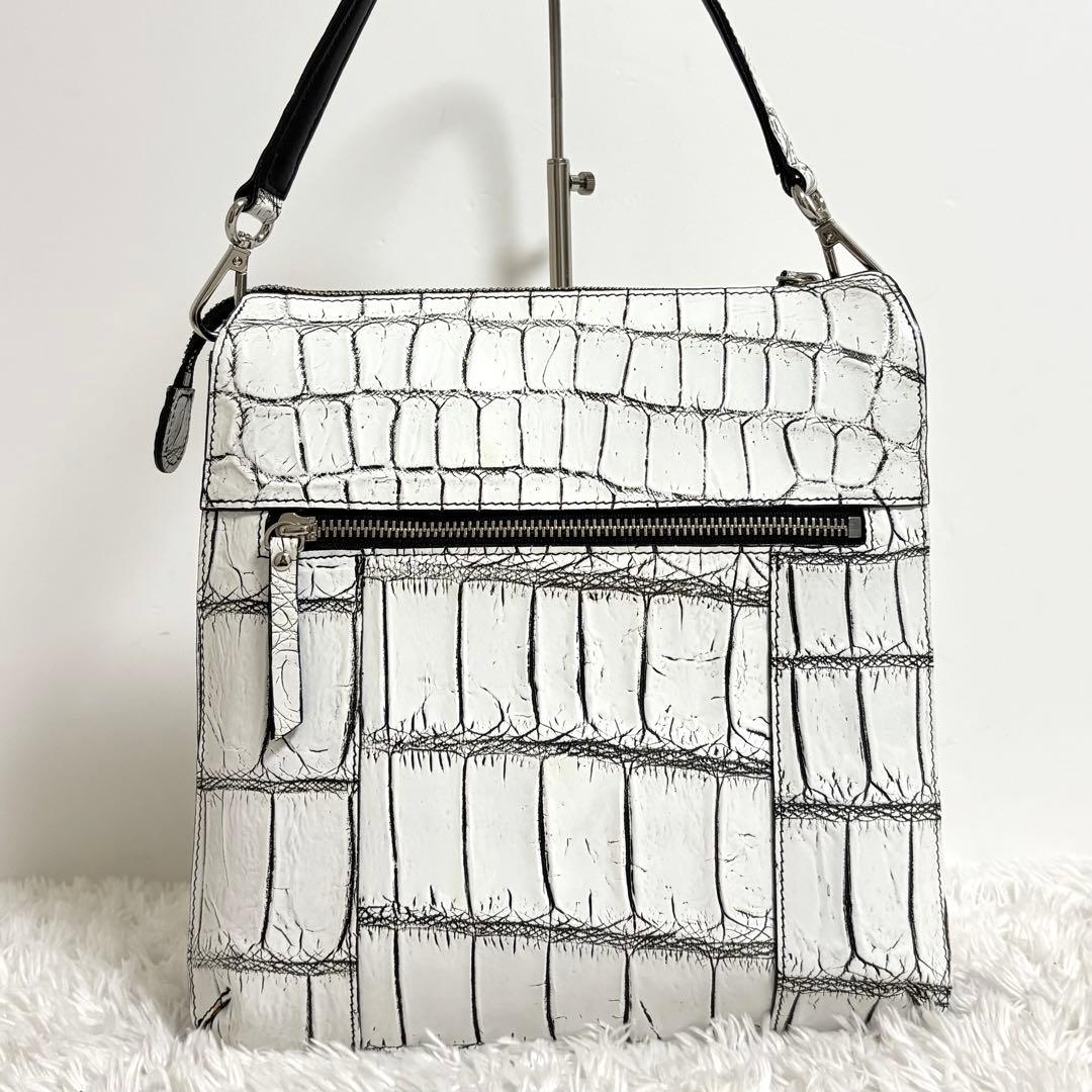 【美品】 JRA クロコダイル ショルダーバッグ 2way スクエア