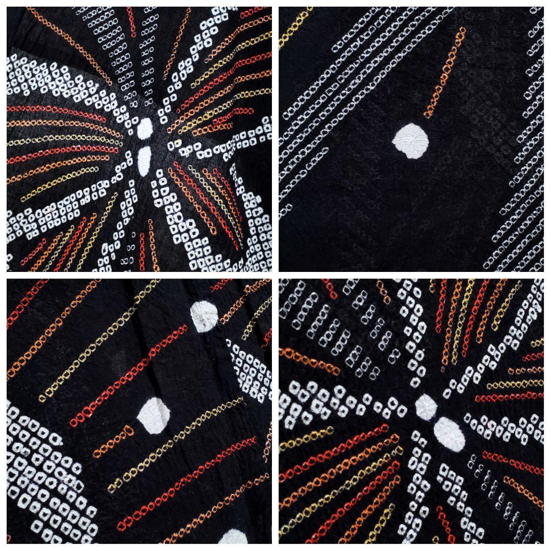 AB5 有松鳴海絞り 蝶々模様 花火 黒色 綿 浴衣 着物 04