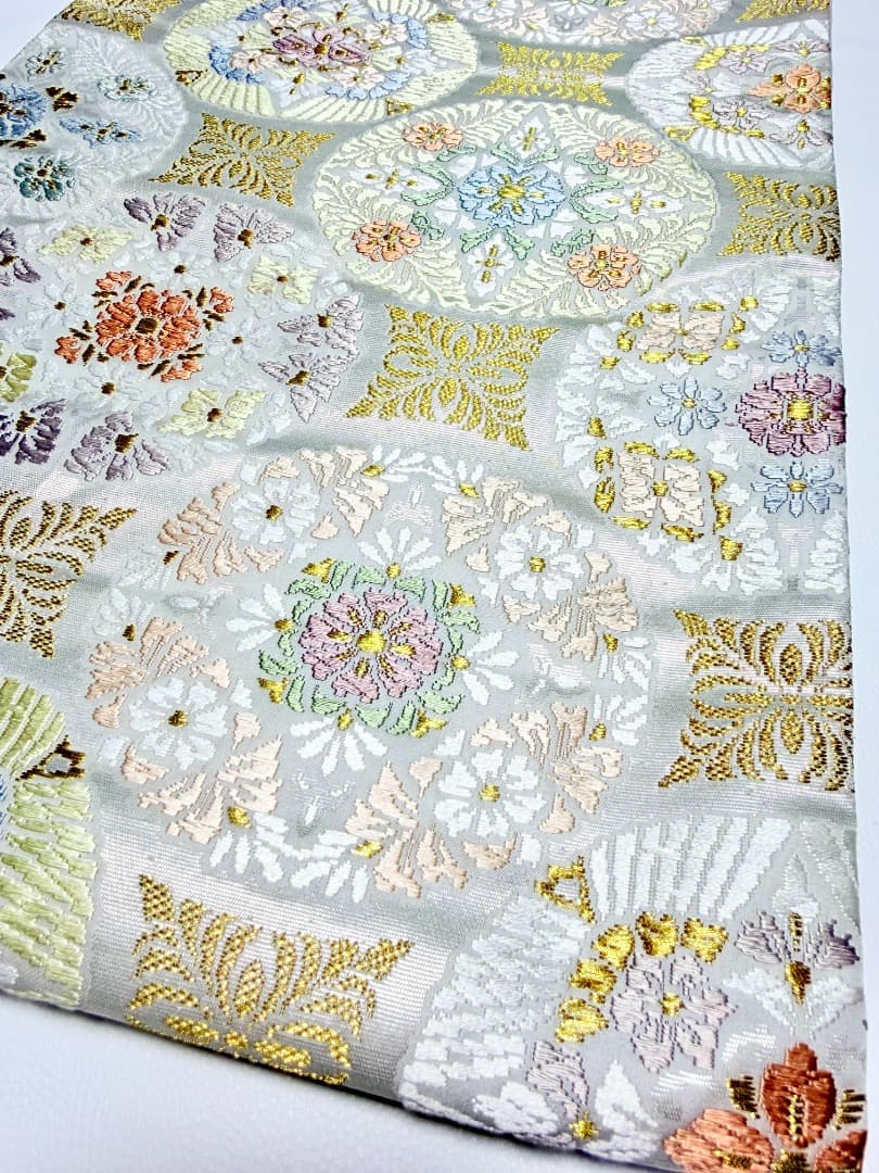 高級 袋帯 正絹 六通柄 総唐織 ホワイト 七宝柄 訪問着 留袖 約70万円