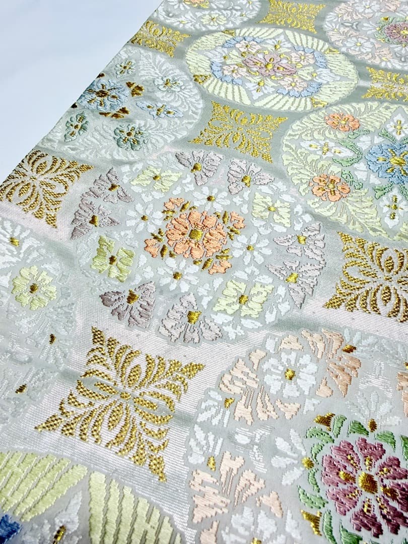 高級 袋帯 正絹 六通柄 総唐織 ホワイト 七宝柄 訪問着 留袖 約70万円