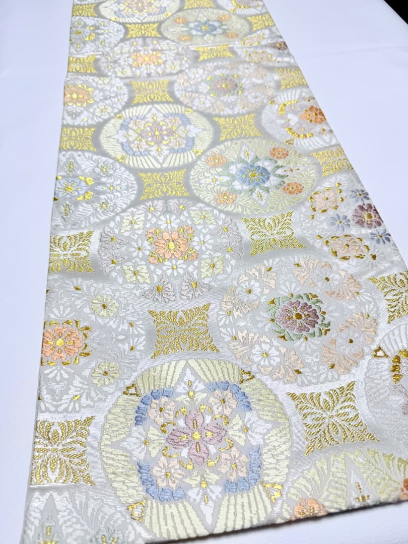 高級 袋帯 正絹 六通柄 総唐織 ホワイト 七宝柄 訪問着 留袖 約70万円