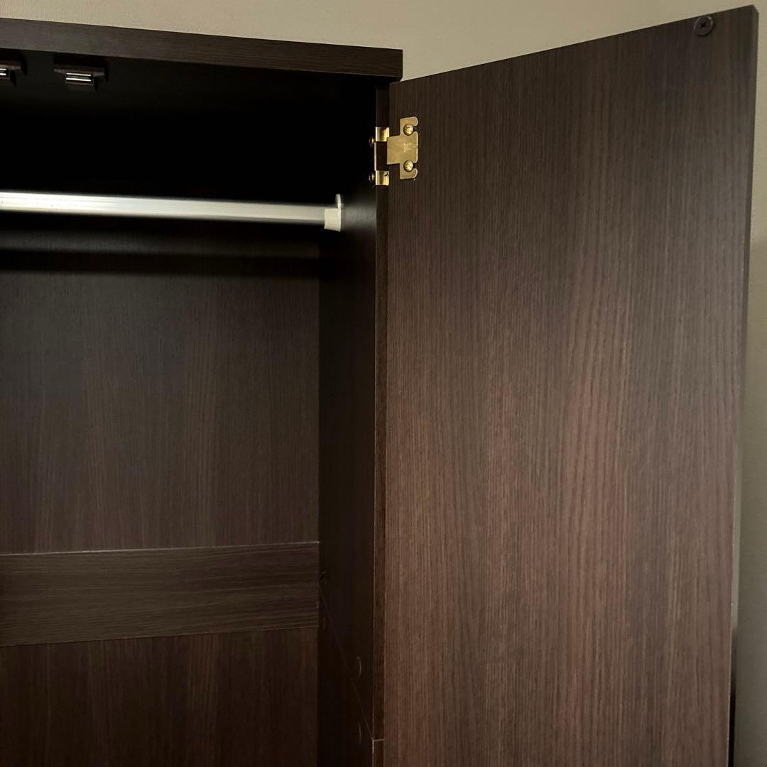 【1月27日まで】ダークブラウン クローゼット ワードローブ2ドア 引き出し付き