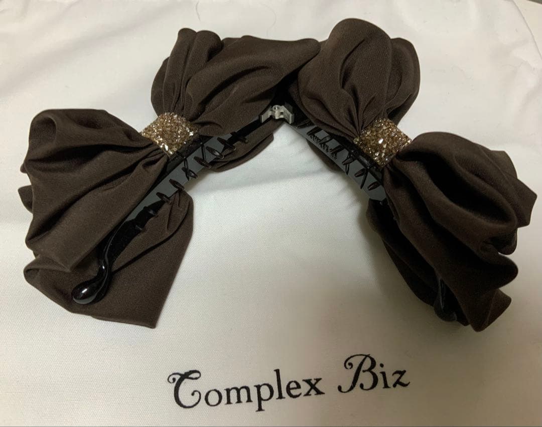 Complex Biz バナナクリップダークブラウン リボンヘアアクセサリー新品