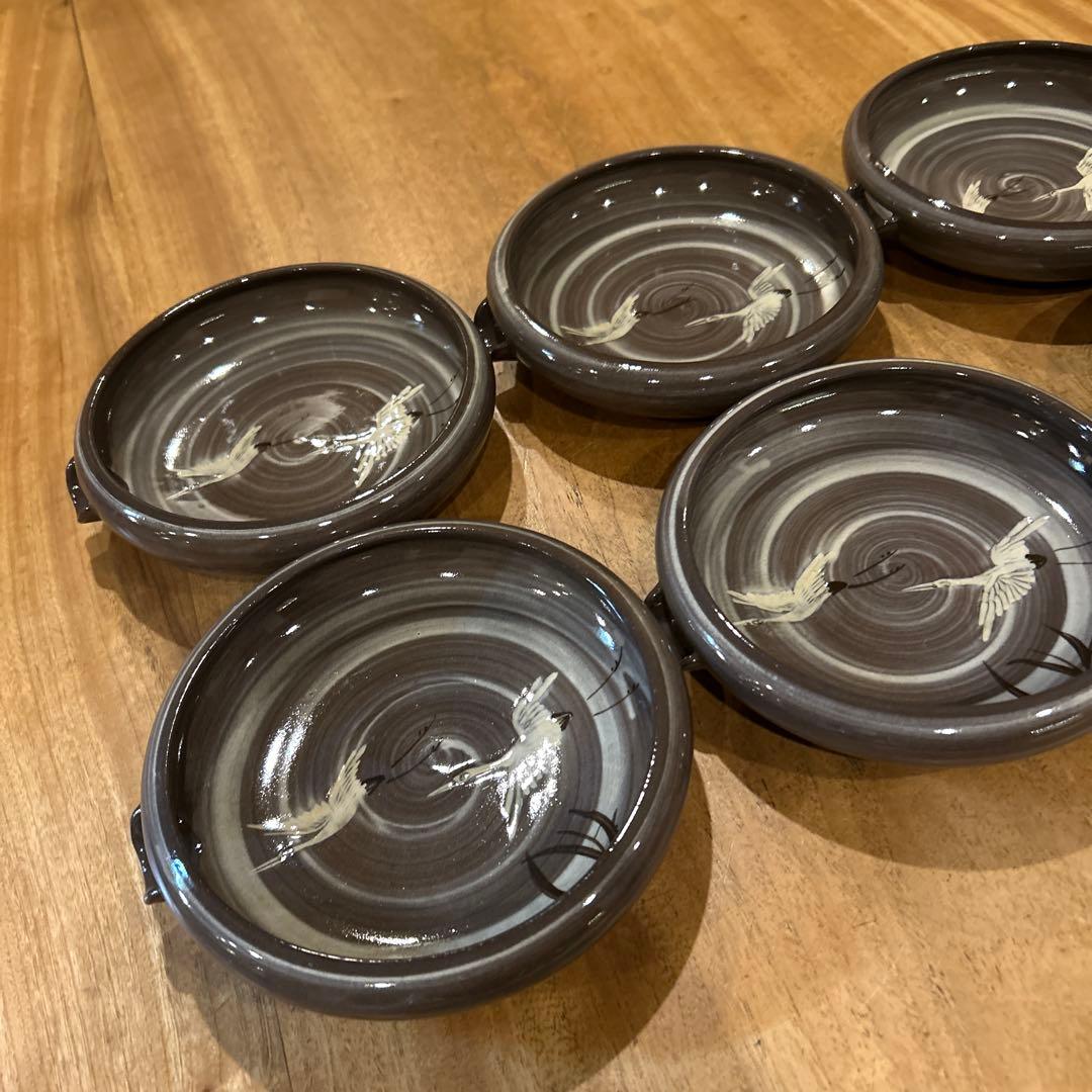 小田志焼　松保窯　久保正敏　片口平鉢　現川鷺文　鶴　六枚　希少