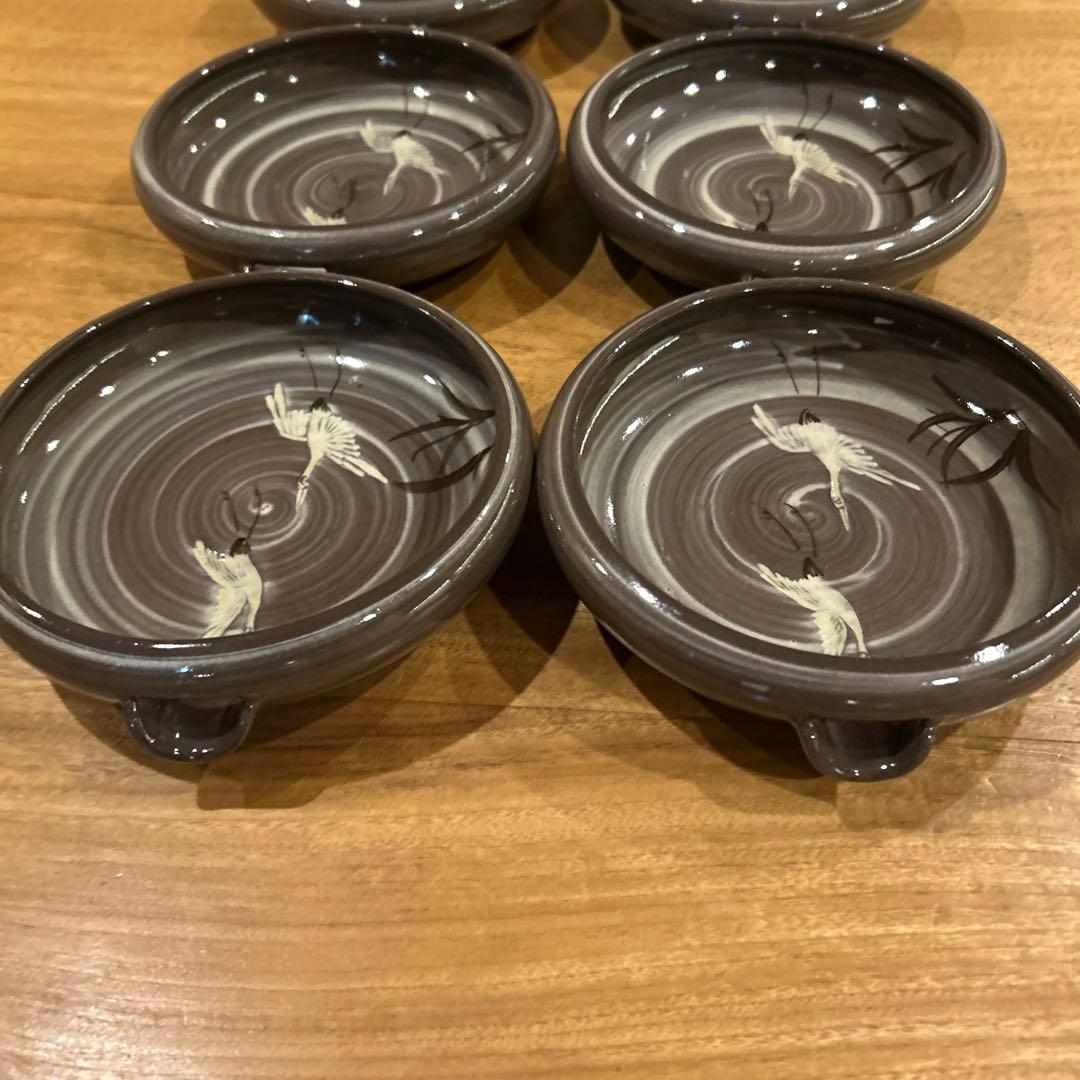 小田志焼　松保窯　久保正敏　片口平鉢　現川鷺文　鶴　六枚　希少