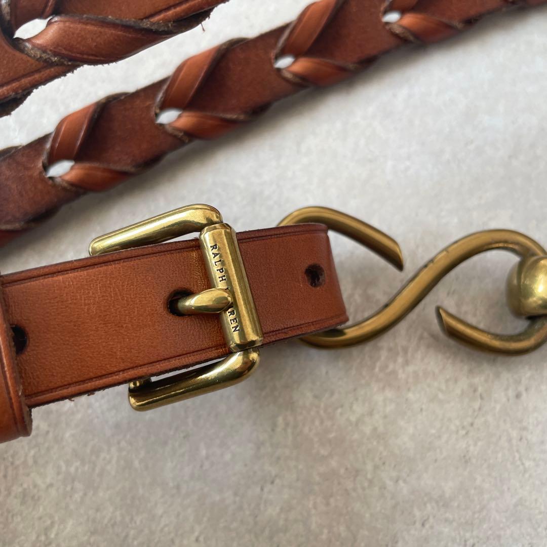 新品同様【レア】Ralph Lauren レザー編み込みベルト ゴールドバックル