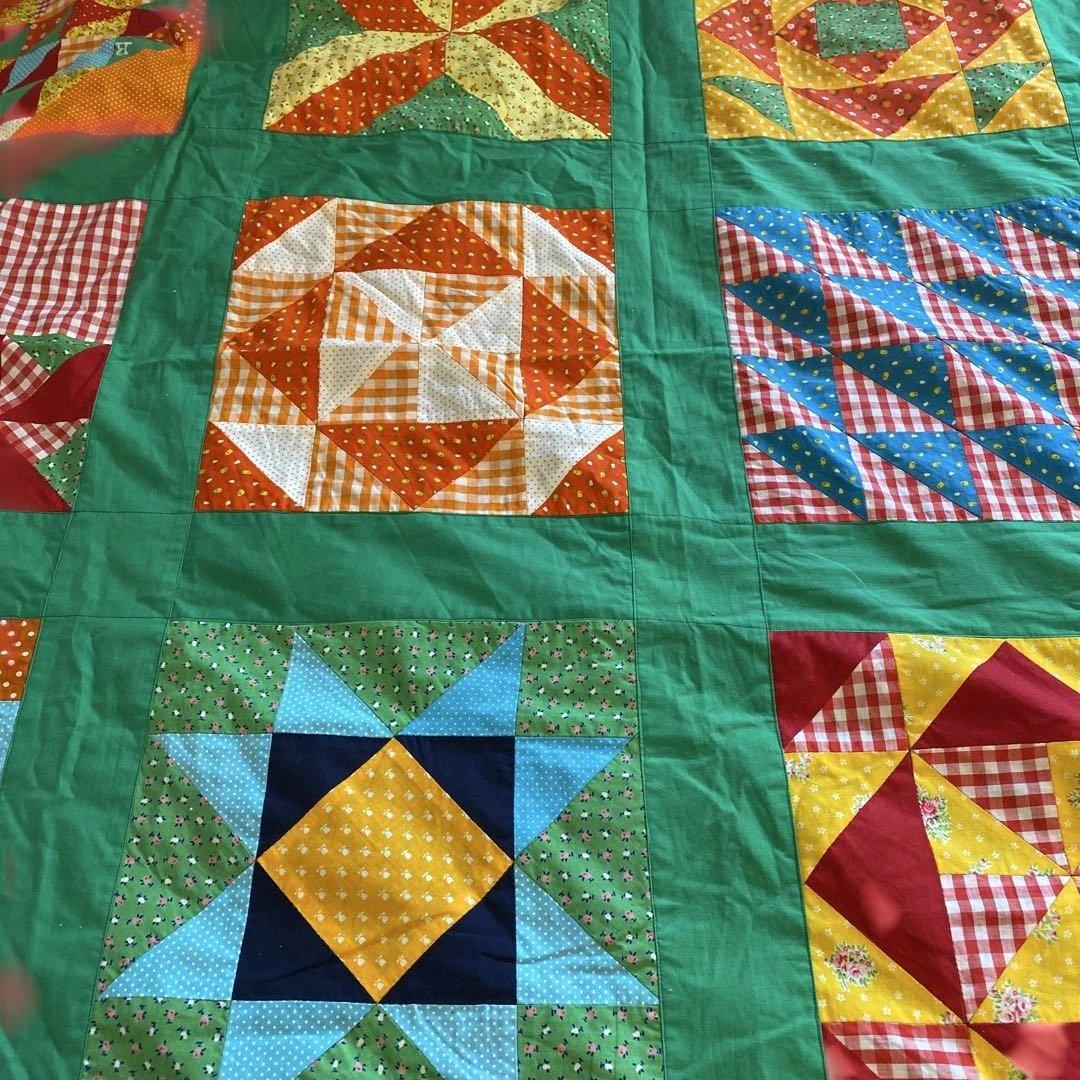 パッチワークキルトマルチカバーハンドメイド☆ビッグサイズ☆アメリカンカントリー