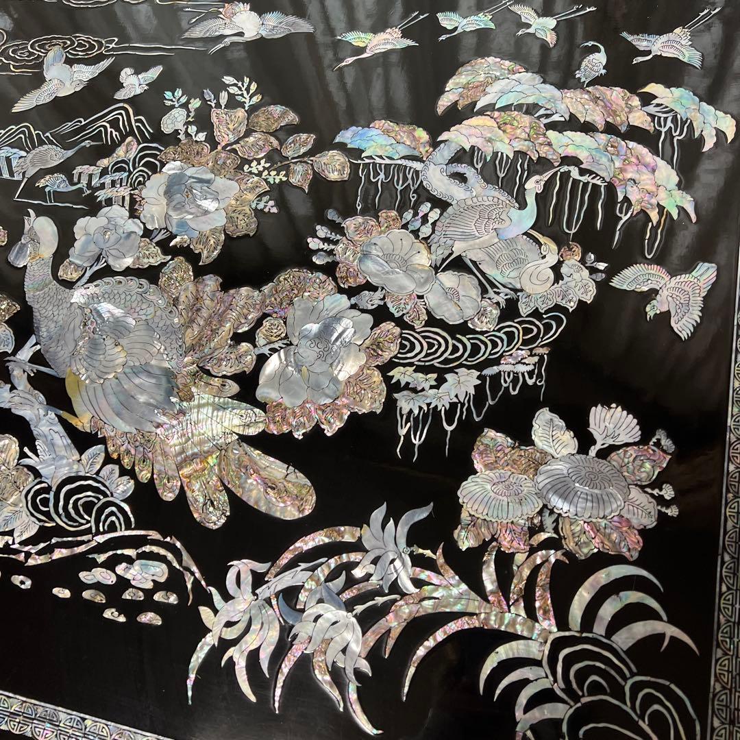 黒漆塗り母貝細工センターテーブル