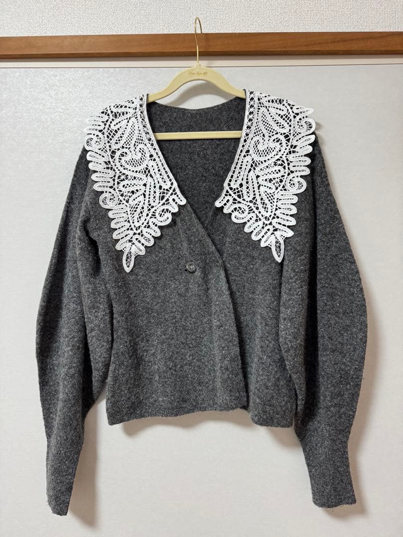トップス lace collar knit cardigan/Acka