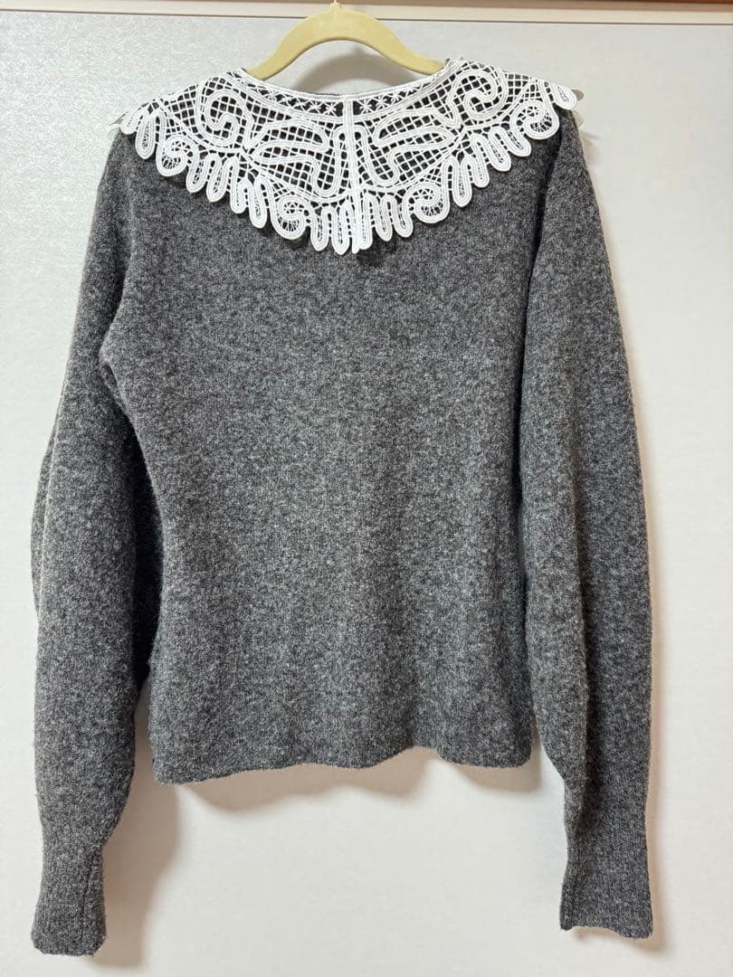 トップス lace collar knit cardigan/Acka