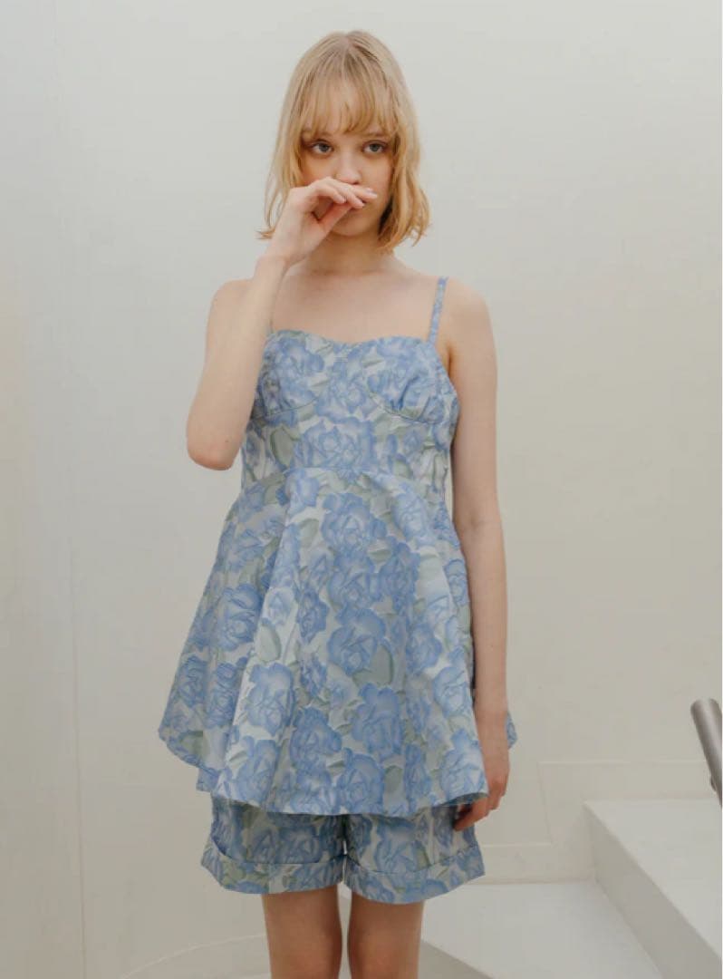 トップス jacquard flare cami tunic (blue flower)