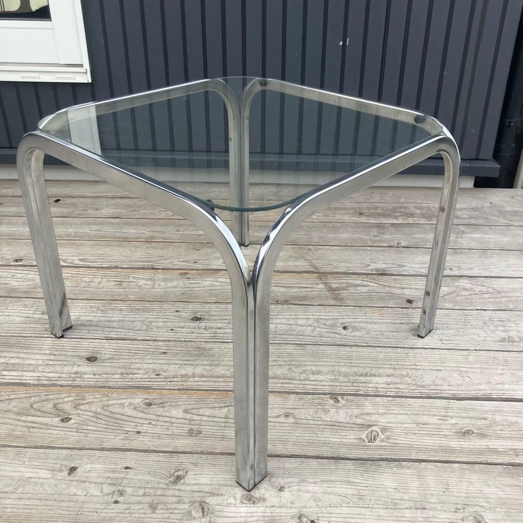 ミッドセンチュリー アイアンフレーム センターテーブル ガラステーブル 正方形