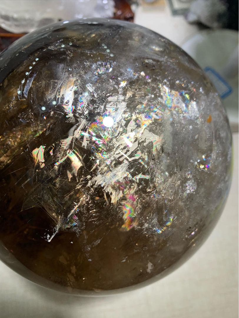 【極上品】特大玉　ブラジル産 スモーキークォーツ スフィア 丸玉　約14cm 虹