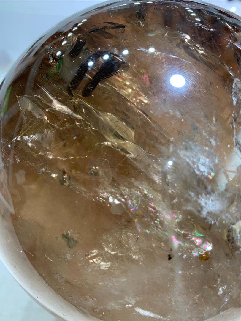 【極上品】特大玉　ブラジル産 スモーキークォーツ スフィア 丸玉　約14cm 虹