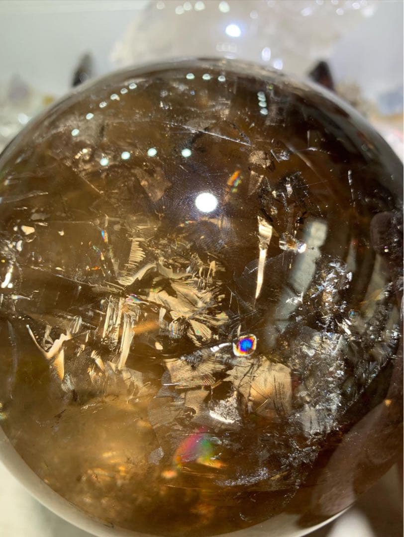 【極上品】特大玉　ブラジル産 スモーキークォーツ スフィア 丸玉　約14cm 虹