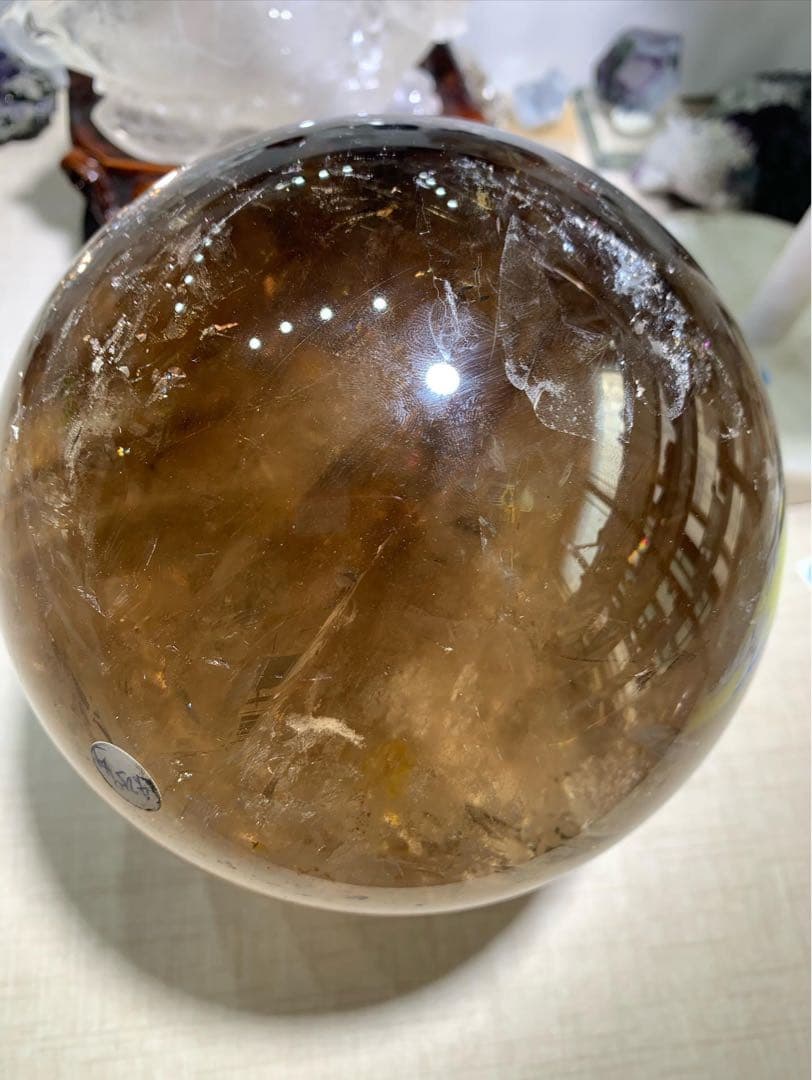 【極上品】特大玉　ブラジル産 スモーキークォーツ スフィア 丸玉　約14cm 虹