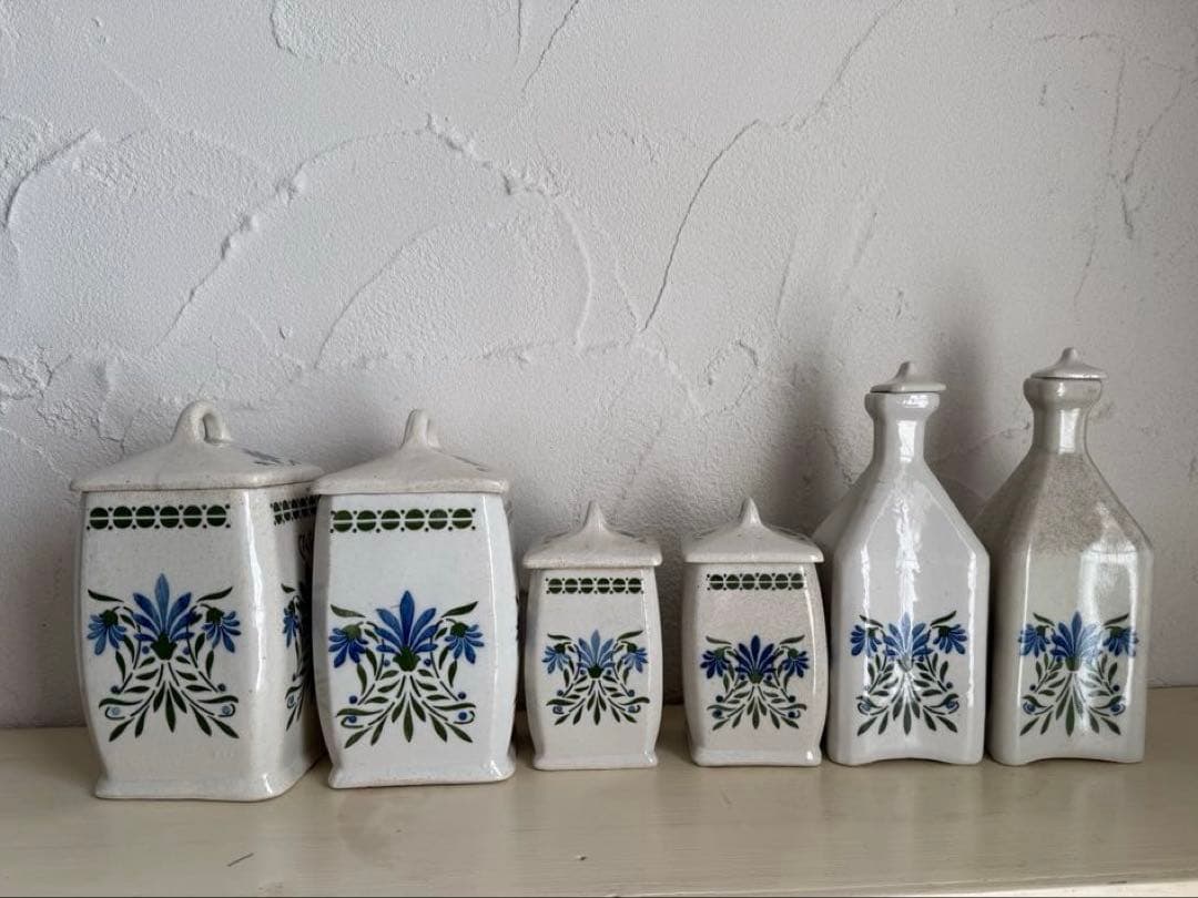 フランスアンティーク　陶器の花柄キャニスター6点セット