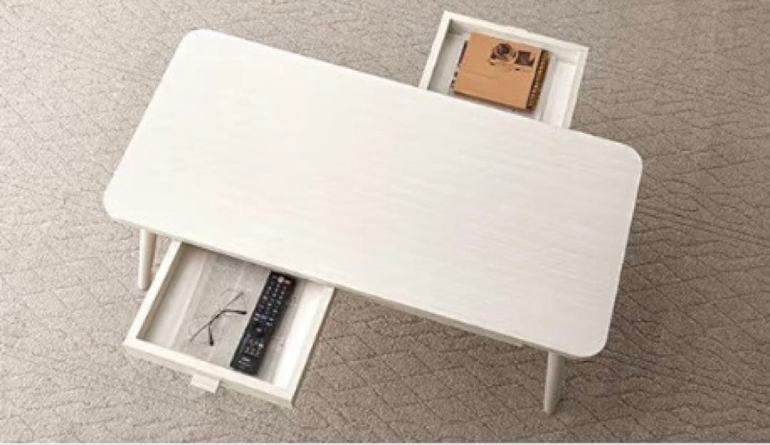 ホワイト木製センターテーブル 引き出し付き
