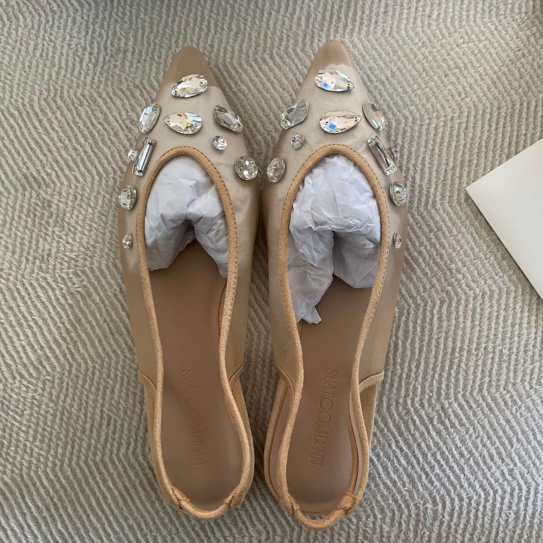 【新品未使用】TULLEビジューバックストラップミュール　ベージュ/クリア　M