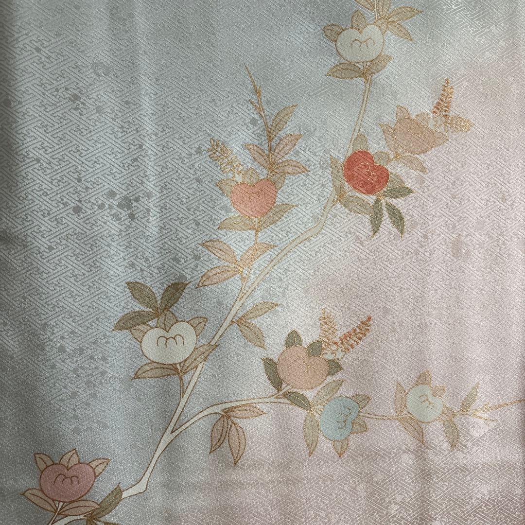 正絹　訪問着　短冊柄　　　　　　　　　　　　ブルーグレーとピンクグラデーション