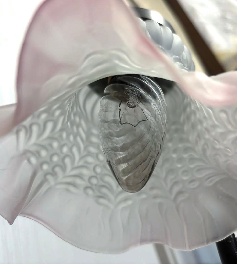 美品 アンティーク フランス スタンド フラワー ランプ ピンク 真鍮 ガラス