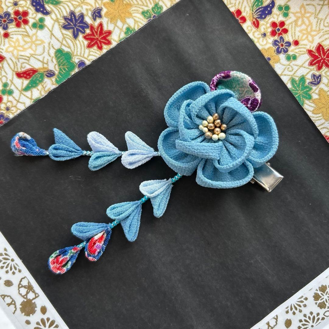 水色　青　髪飾り　ヘアクリップ 七五三　袴　卒園式　卒業式　結婚式　発表会　和