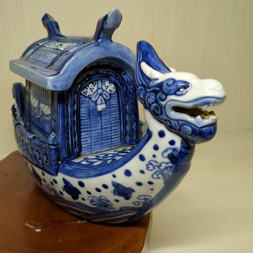 道八　高橋道八　龍船形　染付波千鳥文　香炉１個　骨董