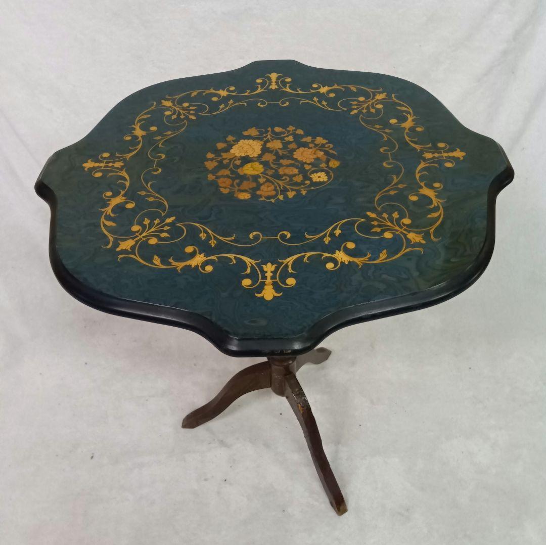 象嵌細工　サイドテーブル　コーヒーテーブル　アンティーク　花台　飾り台　グリーン