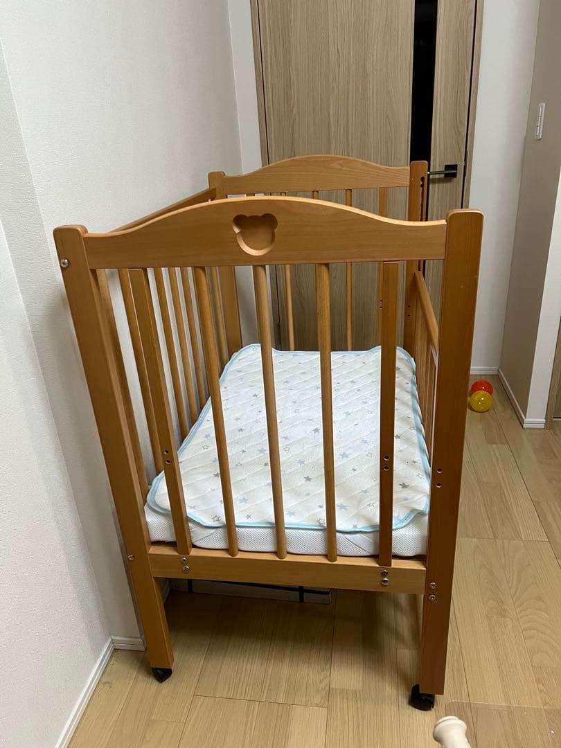 【日本製】石崎家具 ミニサイズ ハイタイプ ベビーベット、マットレス付き