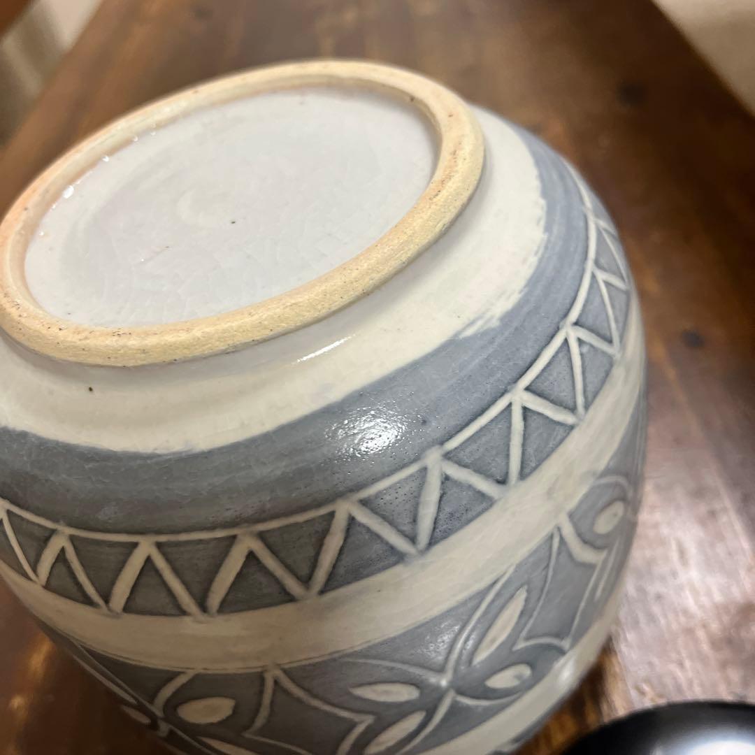 作家　陶芸作家　茶道具　水指　刻文水指　工芸品