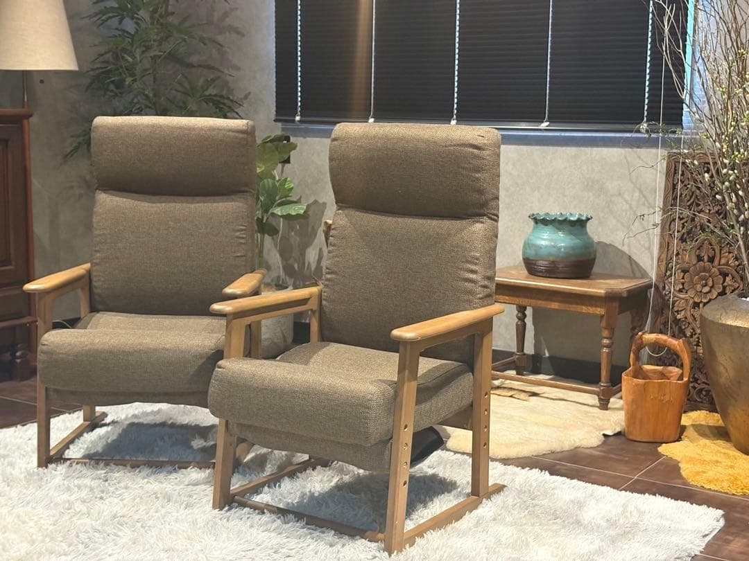 シンプル　ブラウン　ソファ　 一人用　アームソファ　キャスター付　2脚セット　Y