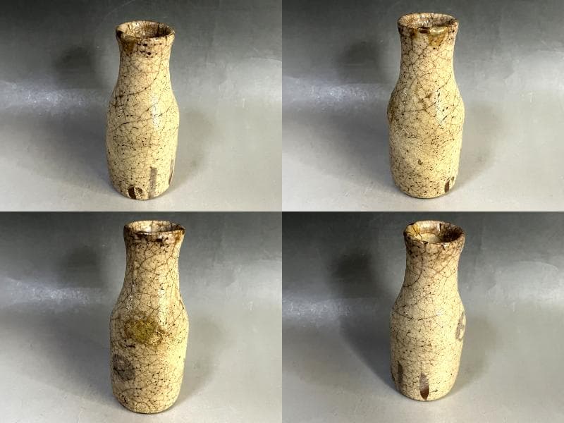 花瓶■古志野 丸紋 桃山期 華入 徳利型 古い花器 唐草 時代物 骨董品 名品■