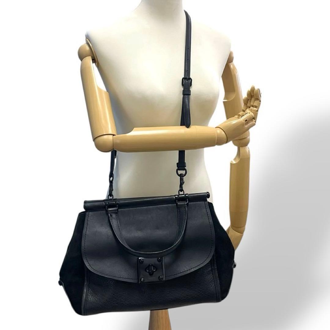 良品 コーチ 2way ショルダーバッグ ドリフター ターンロック レザー 黒