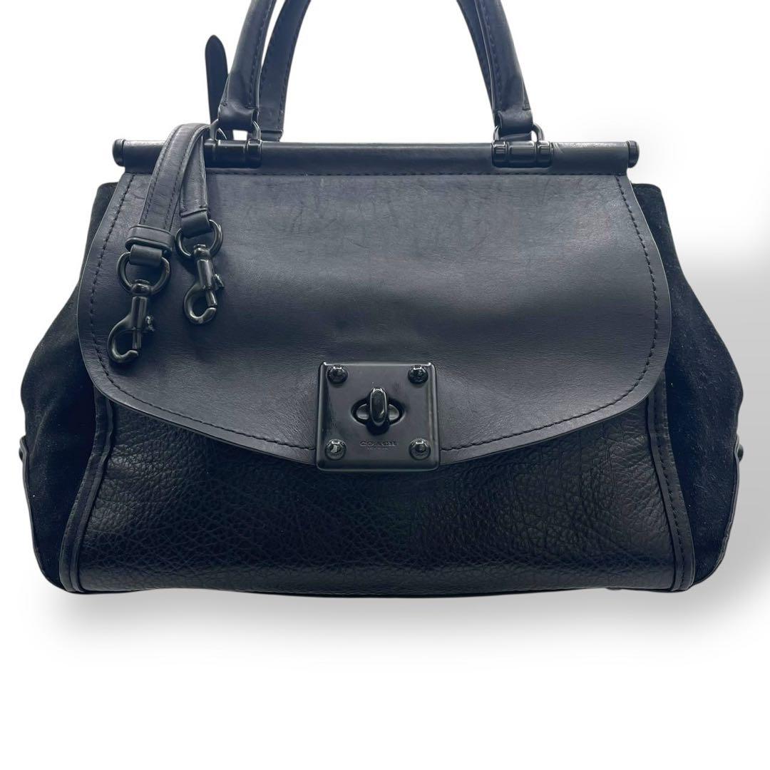 良品 コーチ 2way ショルダーバッグ ドリフター ターンロック レザー 黒