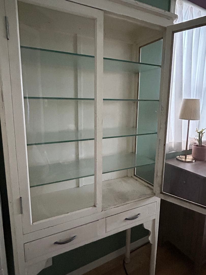 ケビント　医療棚　ホワイト木製ガラスキャビネット