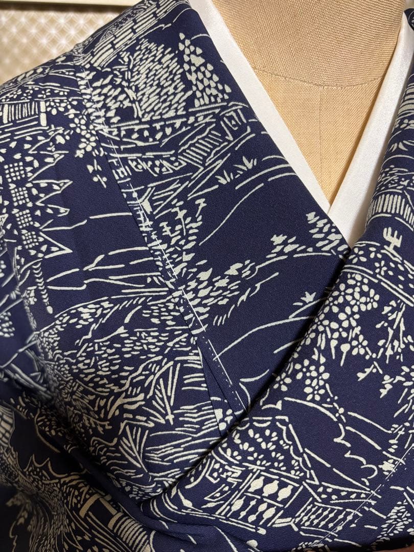 天然藍　藍香房　正絹小紋　シルクケア　未使用しつけ糸付き　美品 トールサイズ