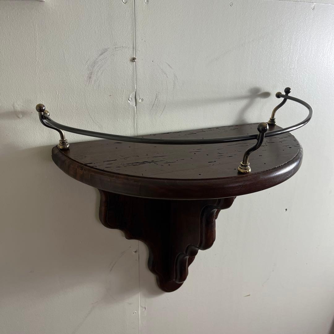 美品 アンティーク調◾️栄進物産 木製無垢材 壁掛けウォールラック 飾り棚