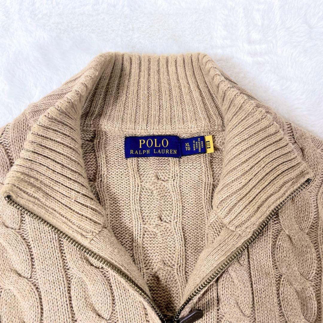 ポロラルフローレン ハーフジップ ケーブルニット 現行 ブラウン XL ニット