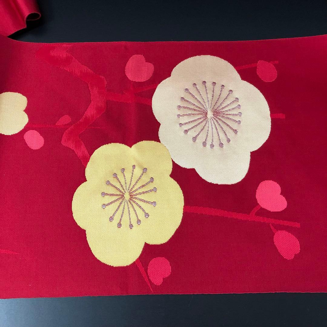 SO-767 名古屋帯 松葉仕立て 六通 八寸 正絹 梅 ハート カジュアル