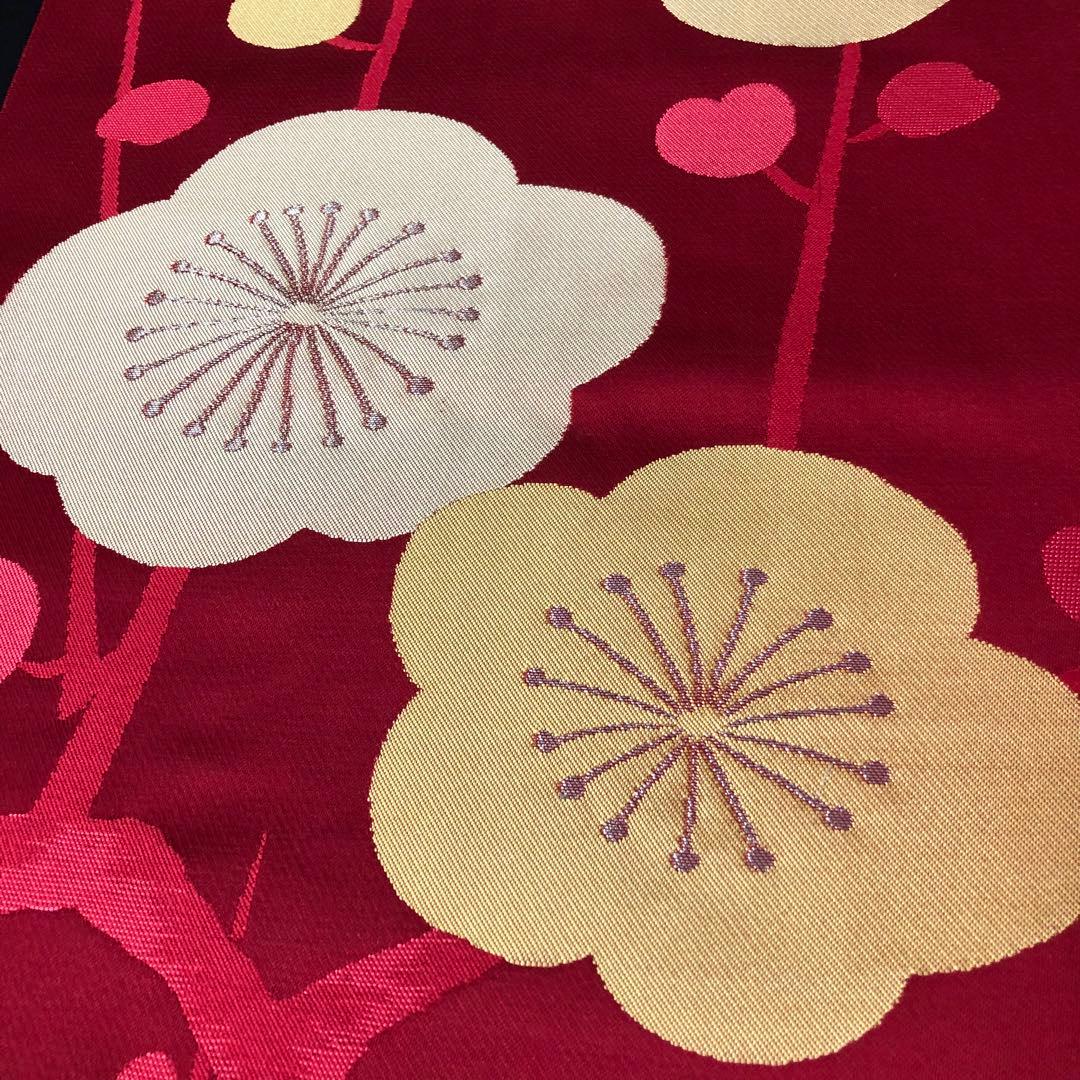 SO-767 名古屋帯 松葉仕立て 六通 八寸 正絹 梅 ハート カジュアル