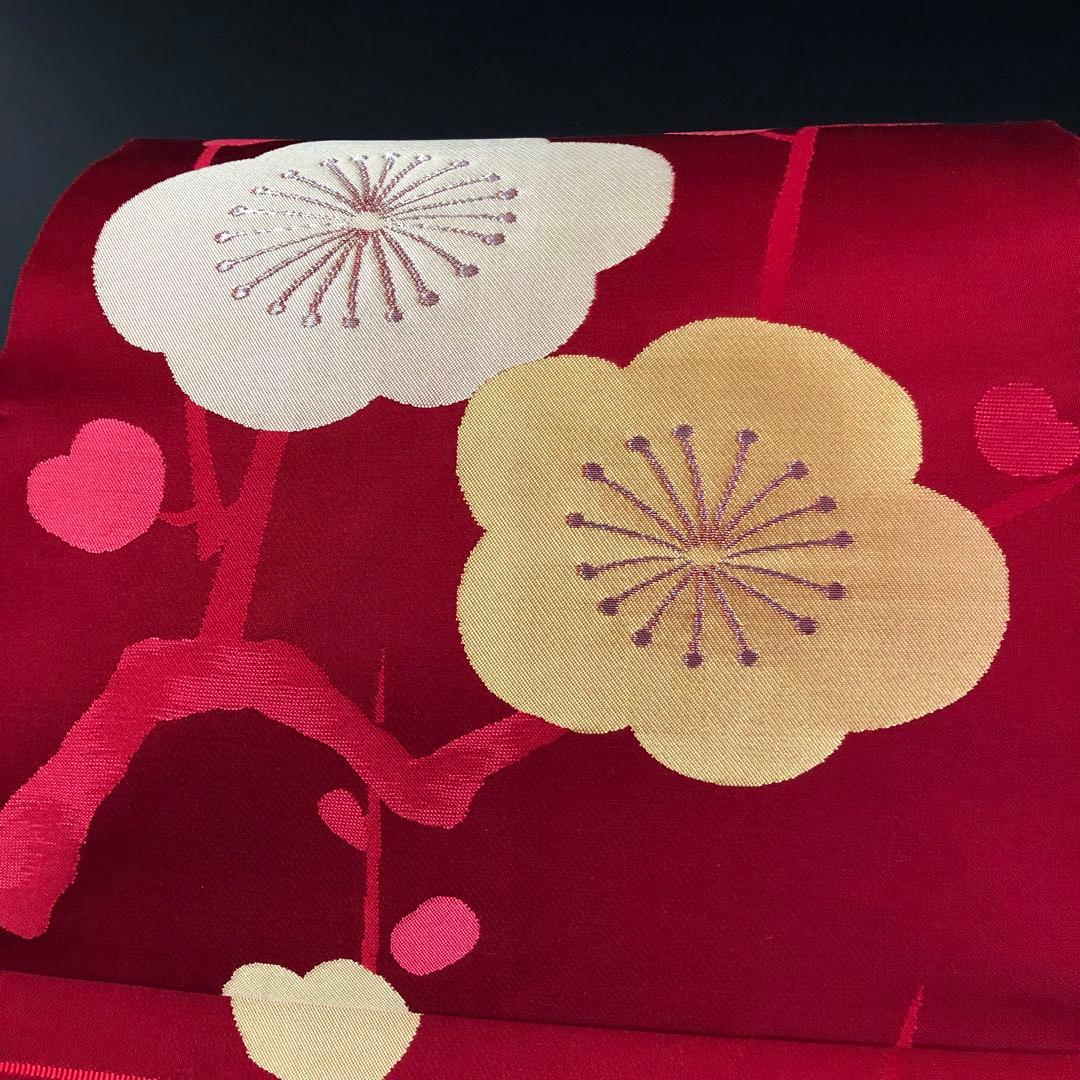 SO-767 名古屋帯 松葉仕立て 六通 八寸 正絹 梅 ハート カジュアル