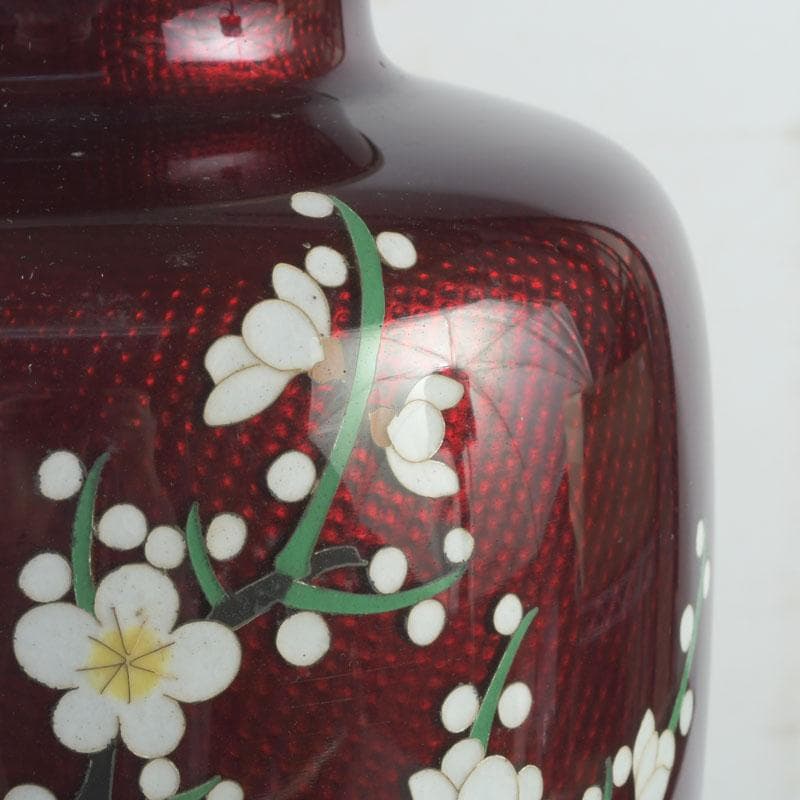 七宝焼　赤透釉　四君子文　花瓶　高さ約31㎝　V　9737A