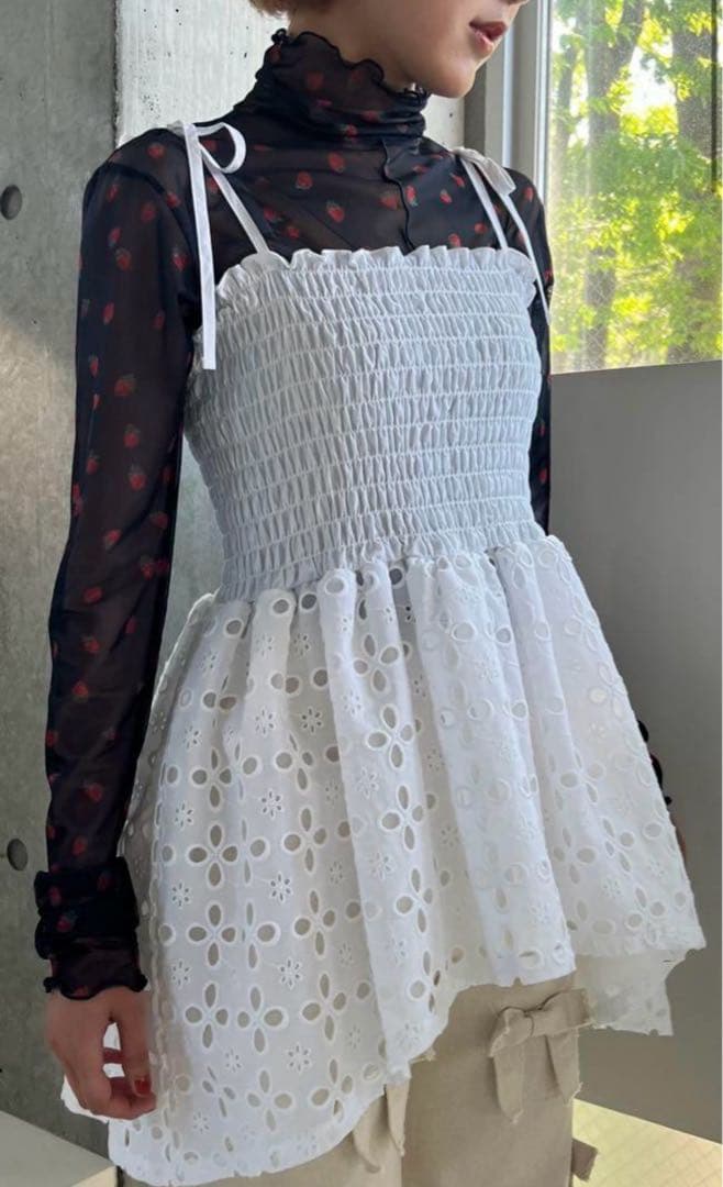 poppy コットンレースボリュームキャミ　あさぎーにょ