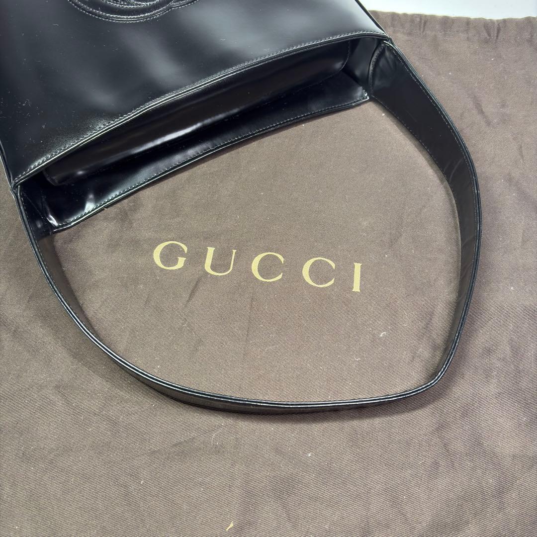 極美品　GUCCI グッチ パテントレザー ワンショルダーブラック　リペア済み