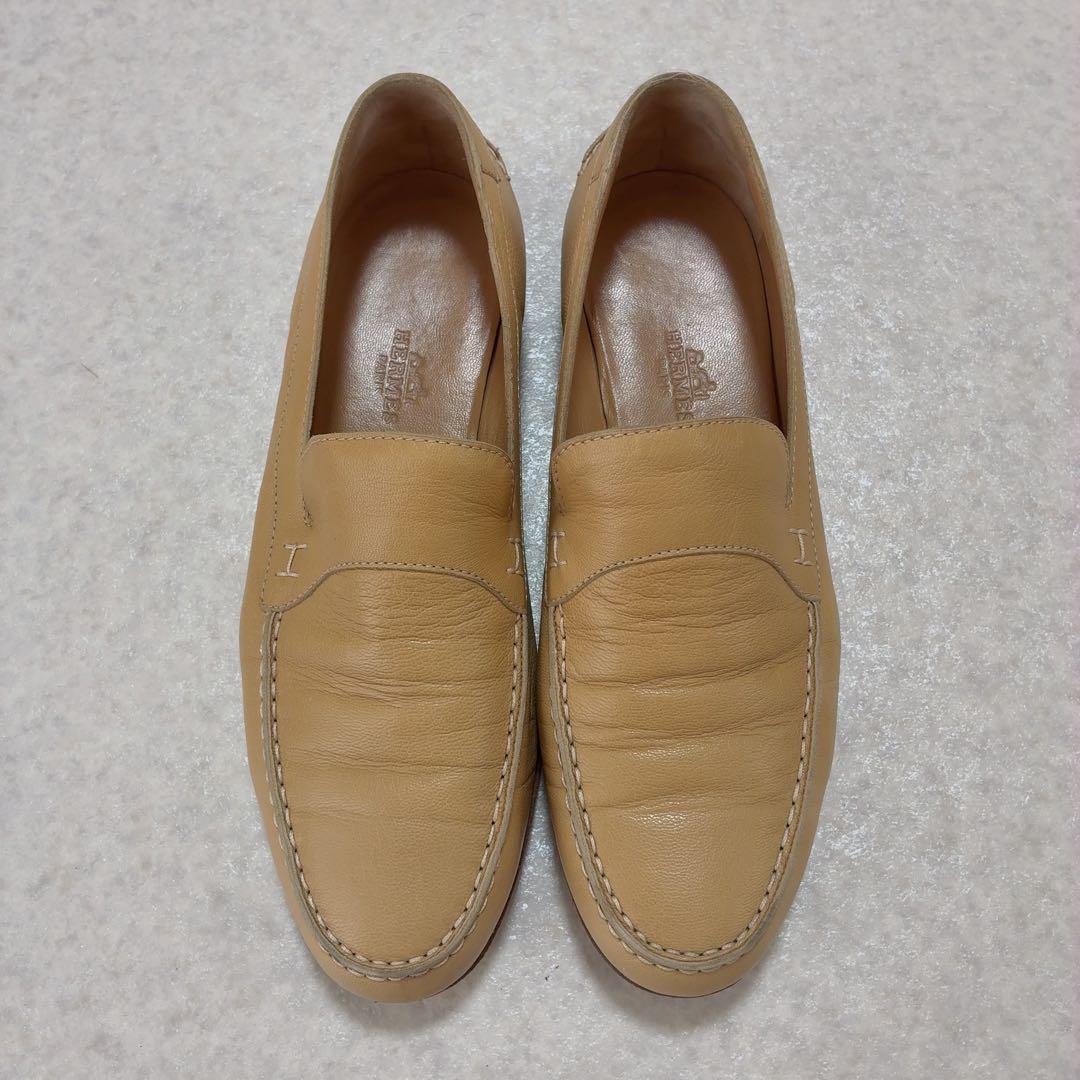 エルメス HERMES Hステッチ レザーローファー 23cm ベージュ