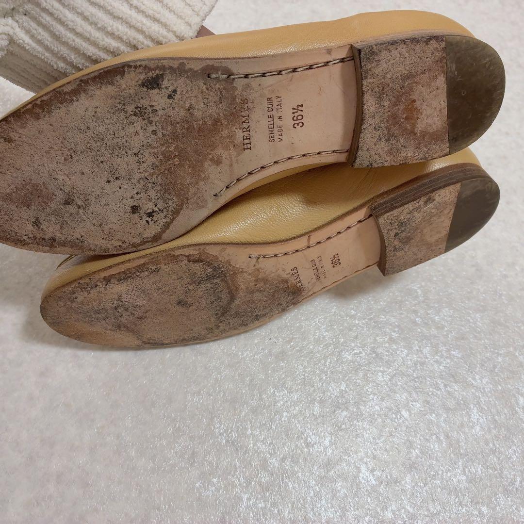 エルメス HERMES Hステッチ レザーローファー 23cm ベージュ