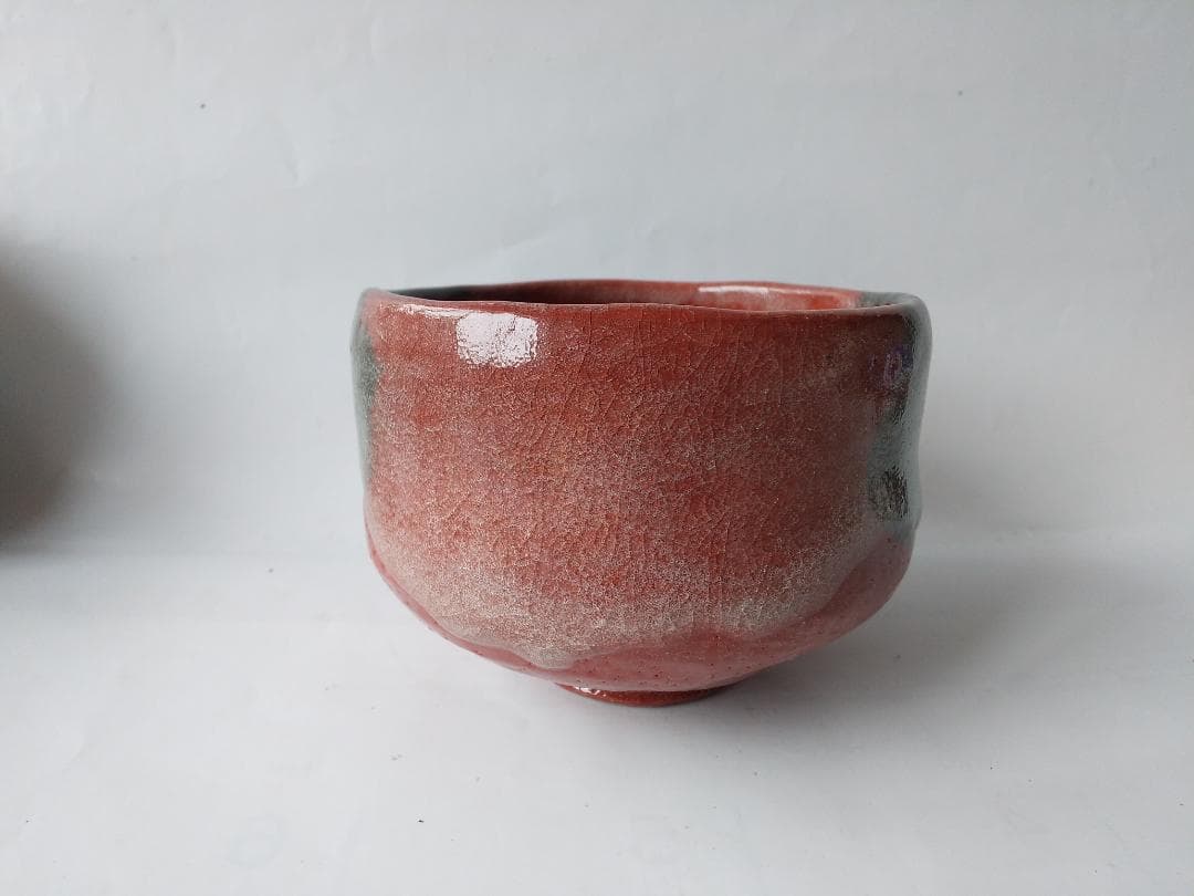 松雲窯 泉喜仙 作 赤茶碗 赤楽 大樋焼 共箱 共布 栞 茶道具 抹茶碗 美品