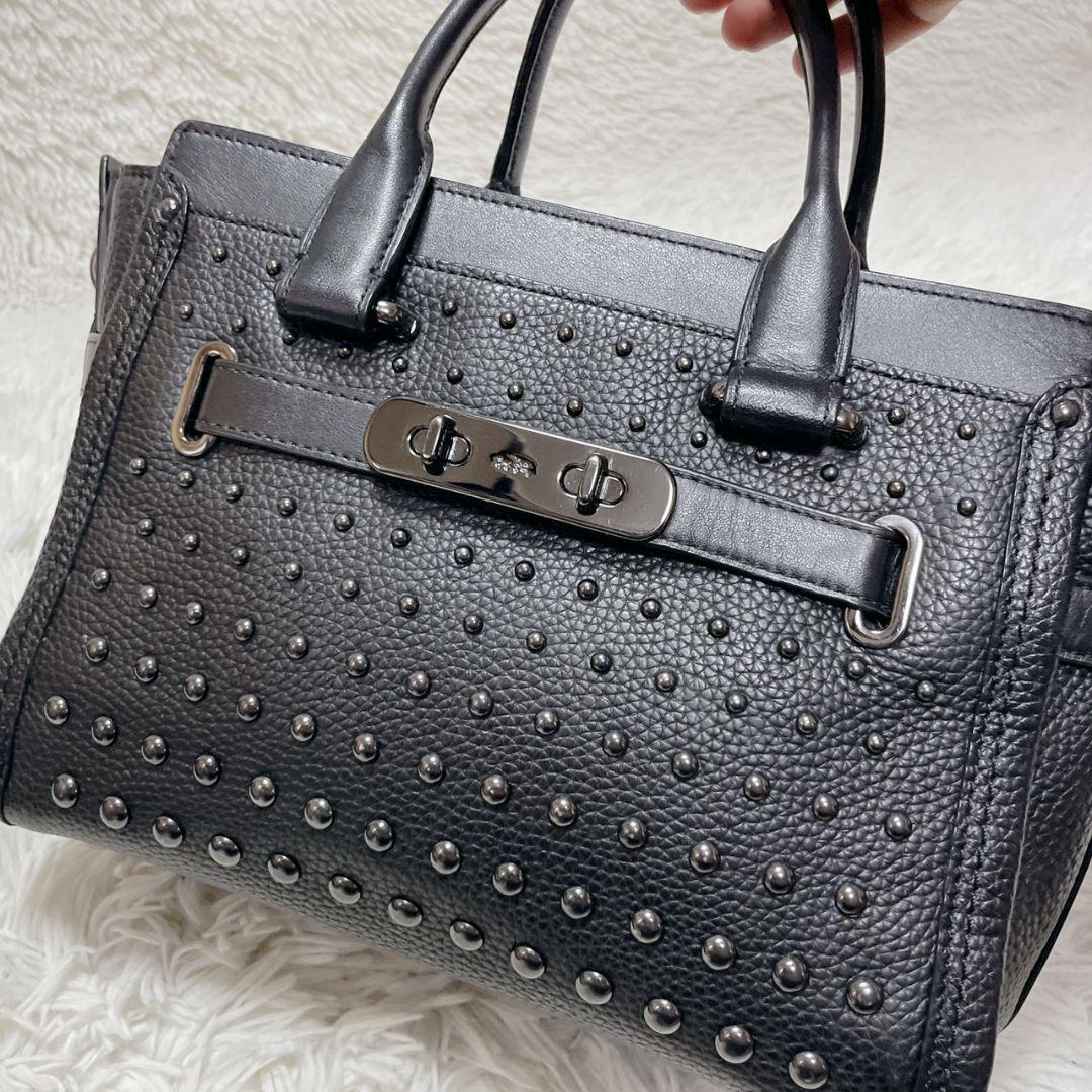 COACH ハンドバッグ スタッズ ターンロック レディース ブラック