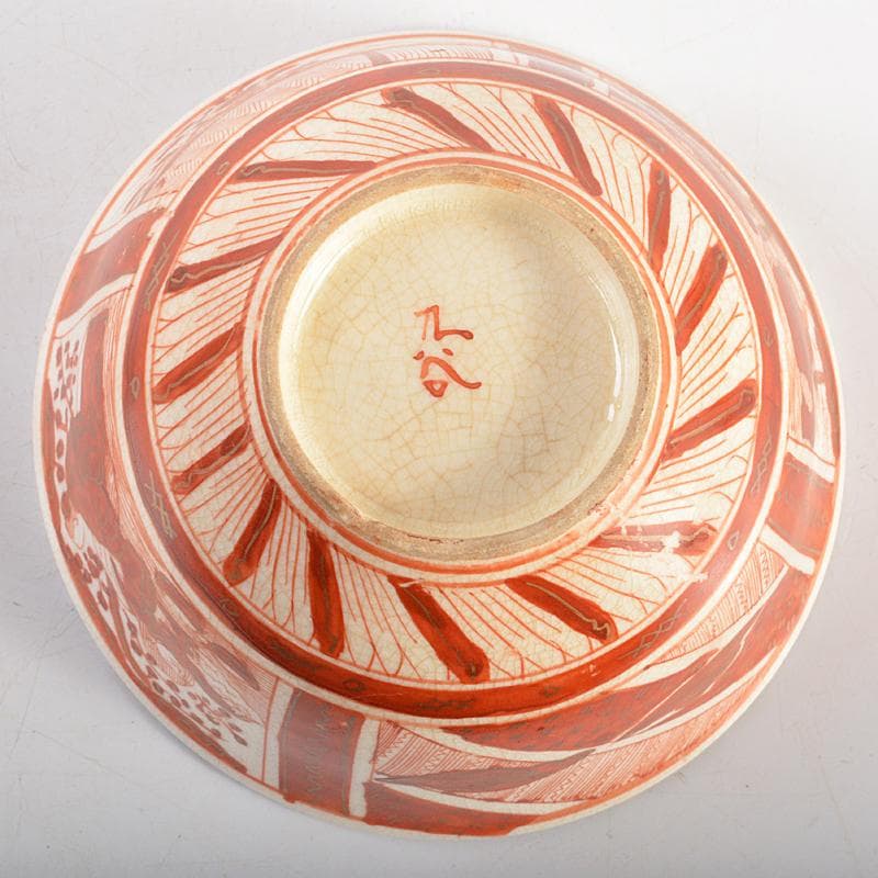 九谷焼　古九谷　赤絵金彩　人物文　小碗　時代箱付　M　R5796