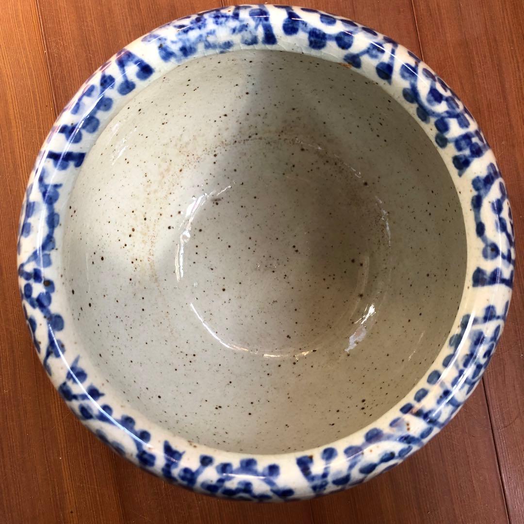 信楽焼 蛸唐草文様 火鉢鉢カバー青い渦巻き柄 日本伝統工芸品